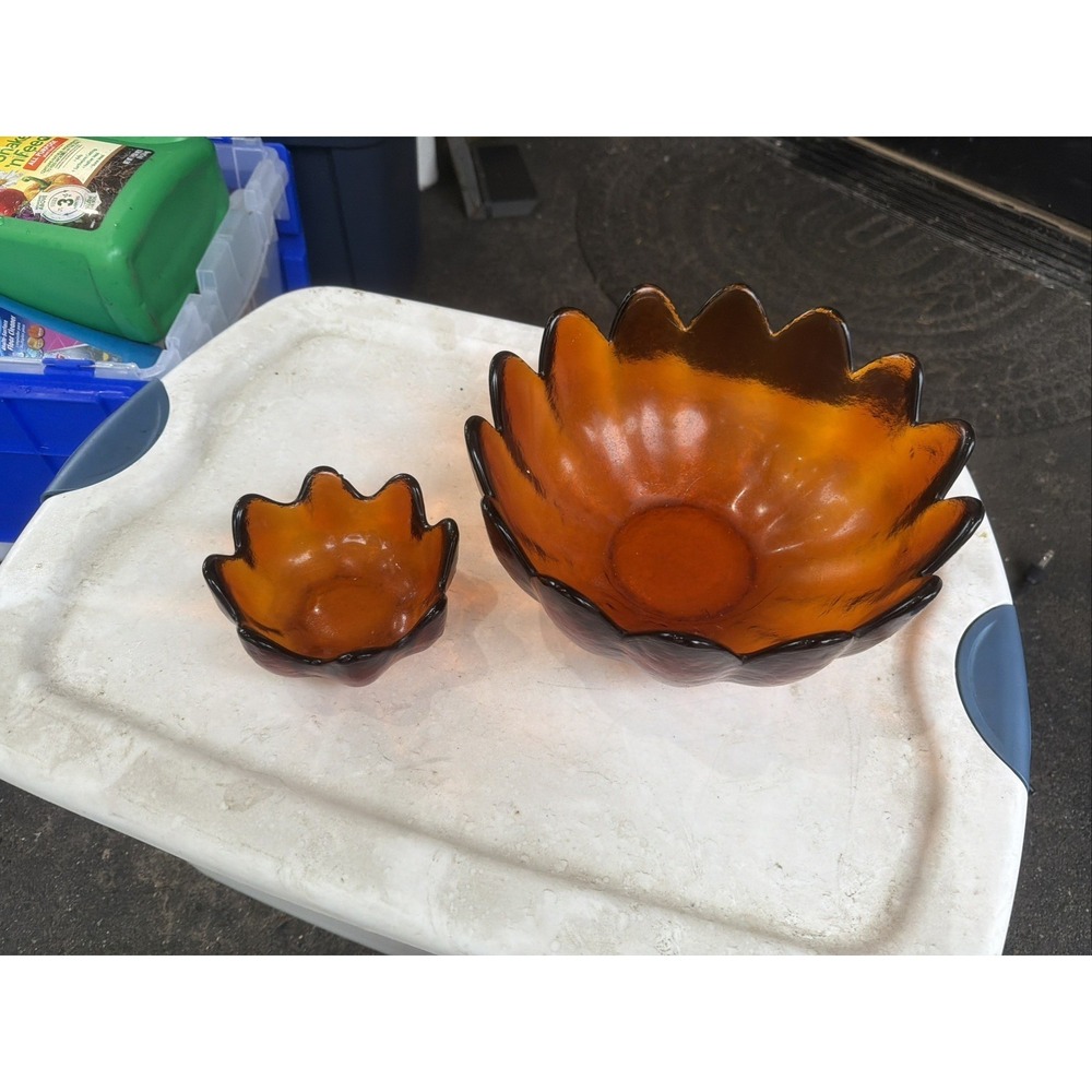 Blenko Glass Amber Lotus Fruit Bowl Water Shed 10-1/2"